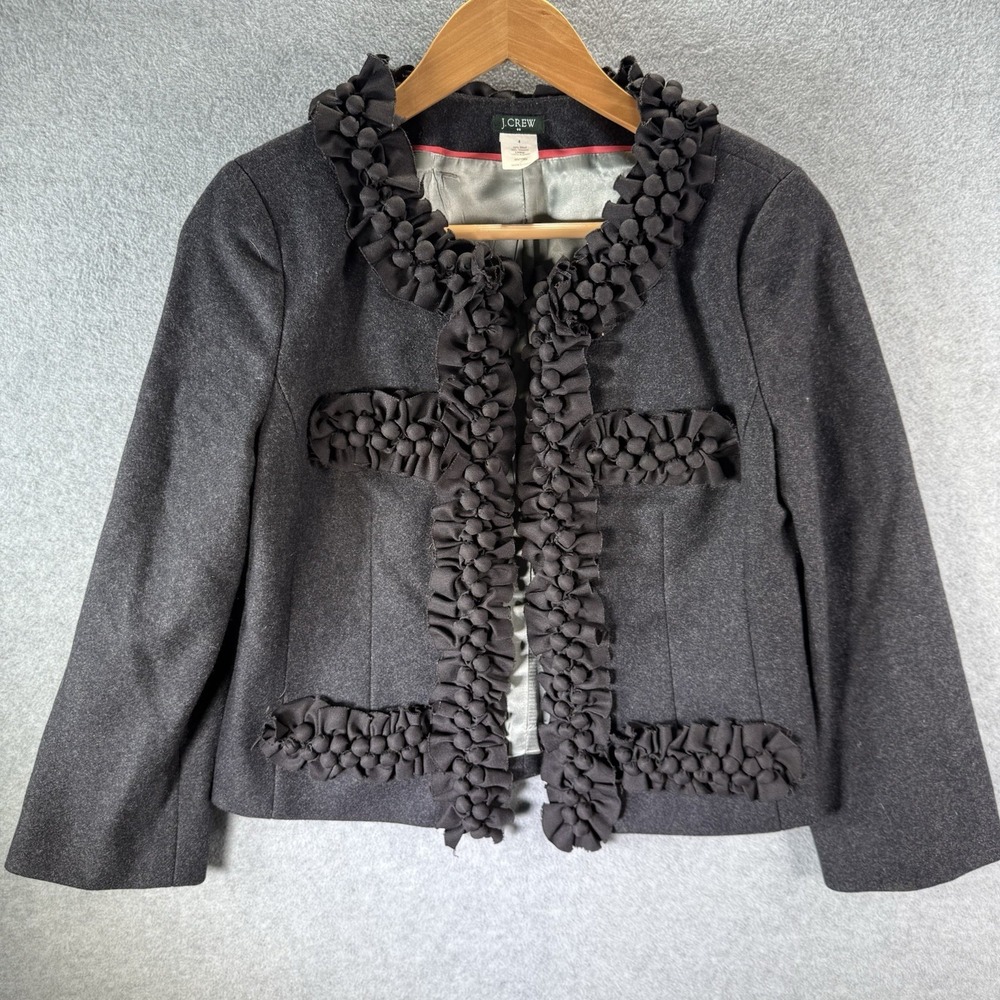 J Crew Women's Gray Wool Blend Astrid Berry Cropped Jacket Blazer Suit‎ Size 4
